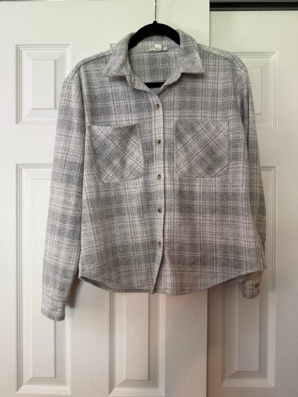 Beach Lunch Lounge Gray White Flannel Shirt S Soft Plaid